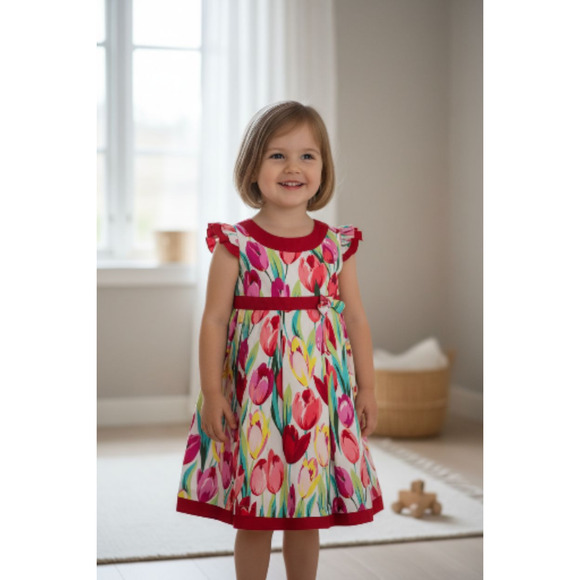 New Laura Ashley Toddler Girl Tulip Print Dress – Size 2T - Picture 2 of 4